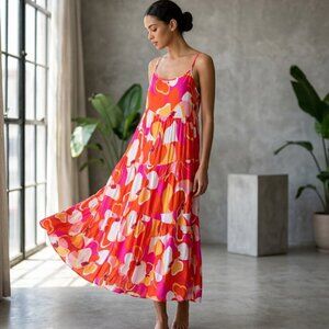Floral Sleeveless Maxi Dress - Pink, Orange, White